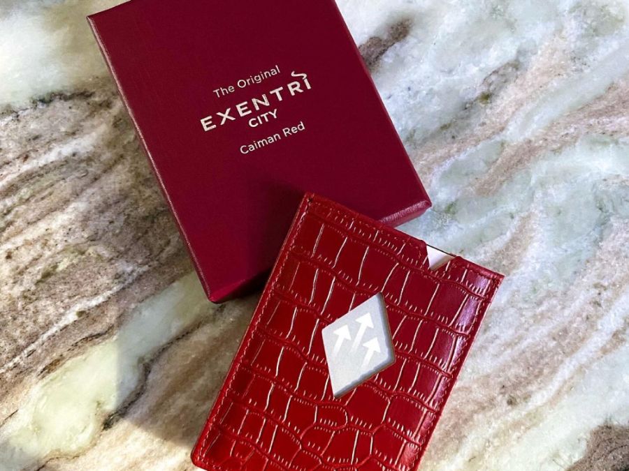 Rotes EXENTRI-Portemonnaie mit Geschenkbox